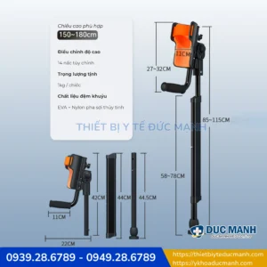 Nạng tay nhôm cao cấp, chống trơn trượt PM02