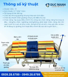 Giường y tế 4 tay quay A04-13